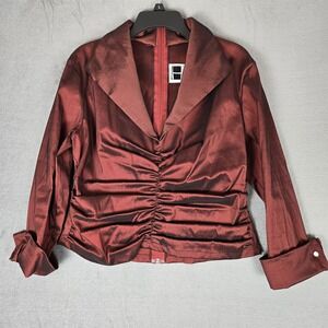 Tadashi Red Taffeta Ruched Evening Blouse Top Womens UK 18